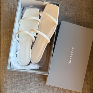 Everlane Ivory Double-Strap Square-Toe Slide Sandals size 7.5 new